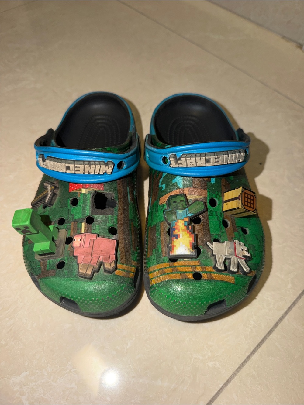 Kids Green Minecraft-Themed Crocs Shoes